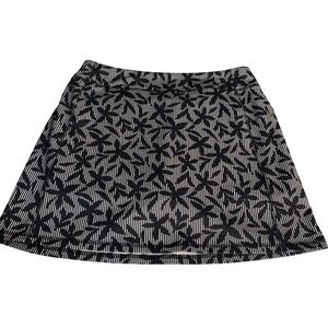 Lands' End Active Skort Womens M Black White Floral Striped Zip Pocket Stretch